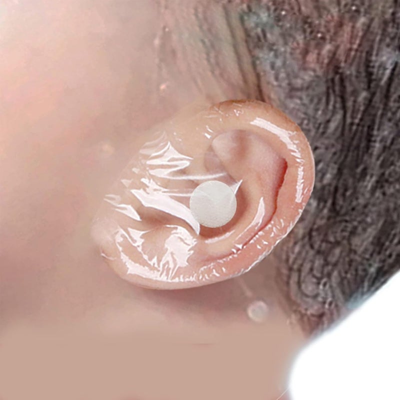 saicheek 60-Pack Baby Shower Ear Covers Baby Waterproof Ear Tapes Bath Protection Ear Covers for Kids Shower Swimming Use, Transparent Adhesive Ear Covers - Image 1